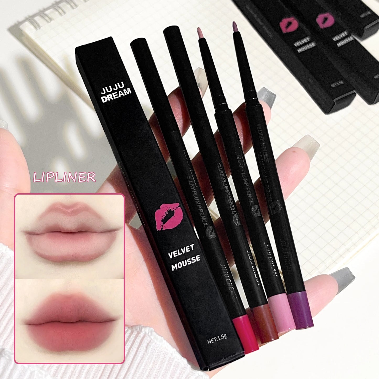 Long-Lasting Waterproof Matte Lip Liner Hydrating Non-Sticky Lip Makeup Contours Lips 5 Shades Available Lipstick Replacement