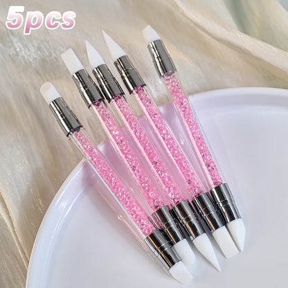 3/5/8Pcs Sculpture Dotting Pen Nail Art Silicone Brush Colorful Crystal Dual-head Carving Flower Painting Pen DIY Manicure Tools