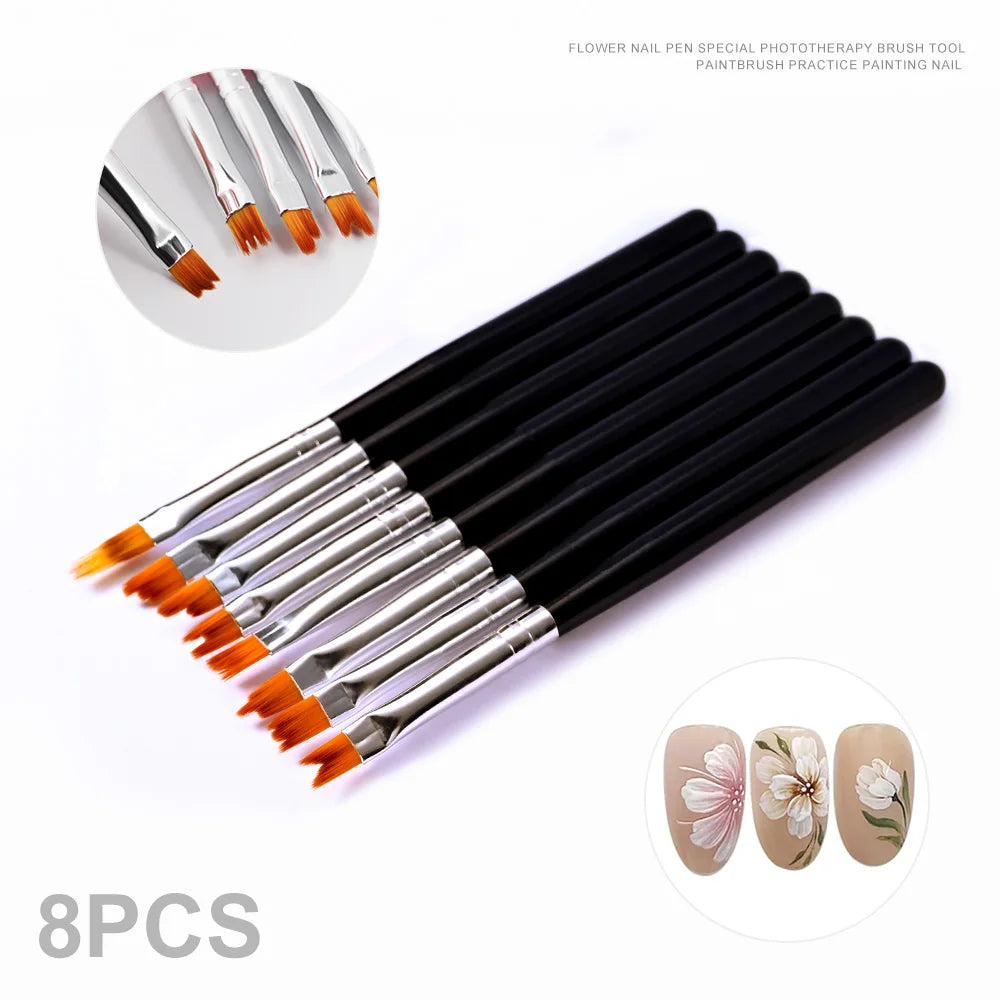 3/5/8Pcs Sculpture Dotting Pen Nail Art Silicone Brush Colorful Crystal Dual-head Carving Flower Painting Pen DIY Manicure Tools