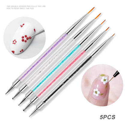 3/5/8Pcs Sculpture Dotting Pen Nail Art Silicone Brush Colorful Crystal Dual-head Carving Flower Painting Pen DIY Manicure Tools