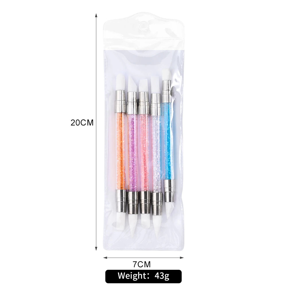 3/5/8Pcs Sculpture Dotting Pen Nail Art Silicone Brush Colorful Crystal Dual-head Carving Flower Painting Pen DIY Manicure Tools