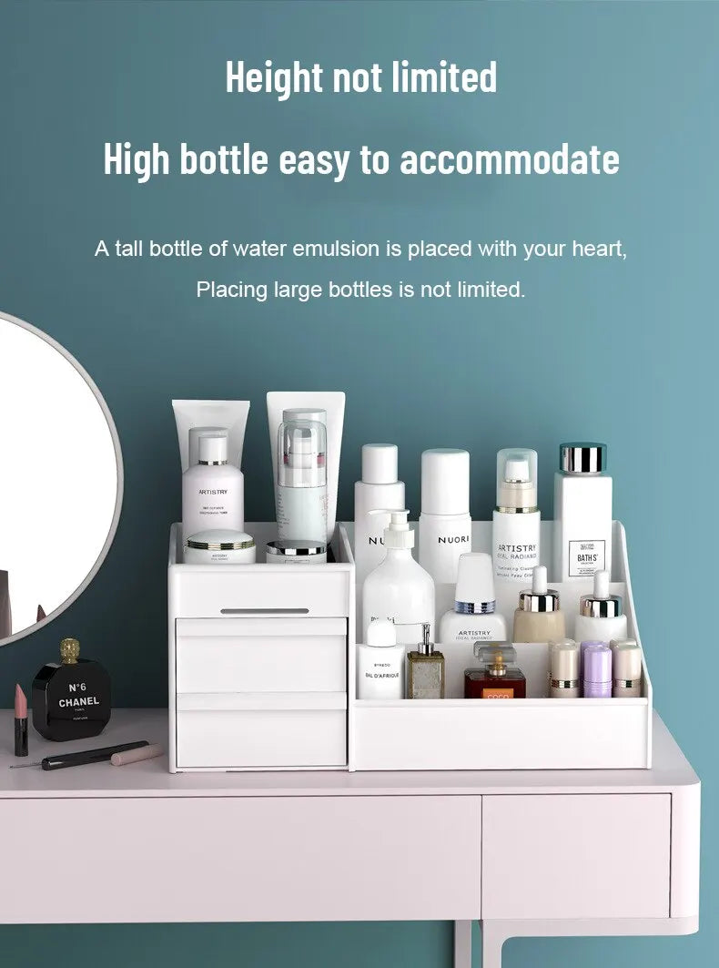 1pc White New Drawer Makeup Storage Box Dormitory Finishing Plastic Shelf Cosmetics Skin Care Dressing Table Desktop