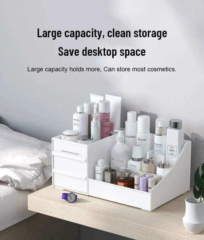 1pc White New Drawer Makeup Storage Box Dormitory Finishing Plastic Shelf Cosmetics Skin Care Dressing Table Desktop