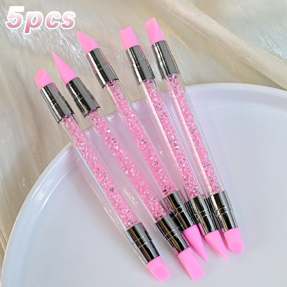 3/5/8Pcs Sculpture Dotting Pen Nail Art Silicone Brush Colorful Crystal Dual-head Carving Flower Painting Pen DIY Manicure Tools