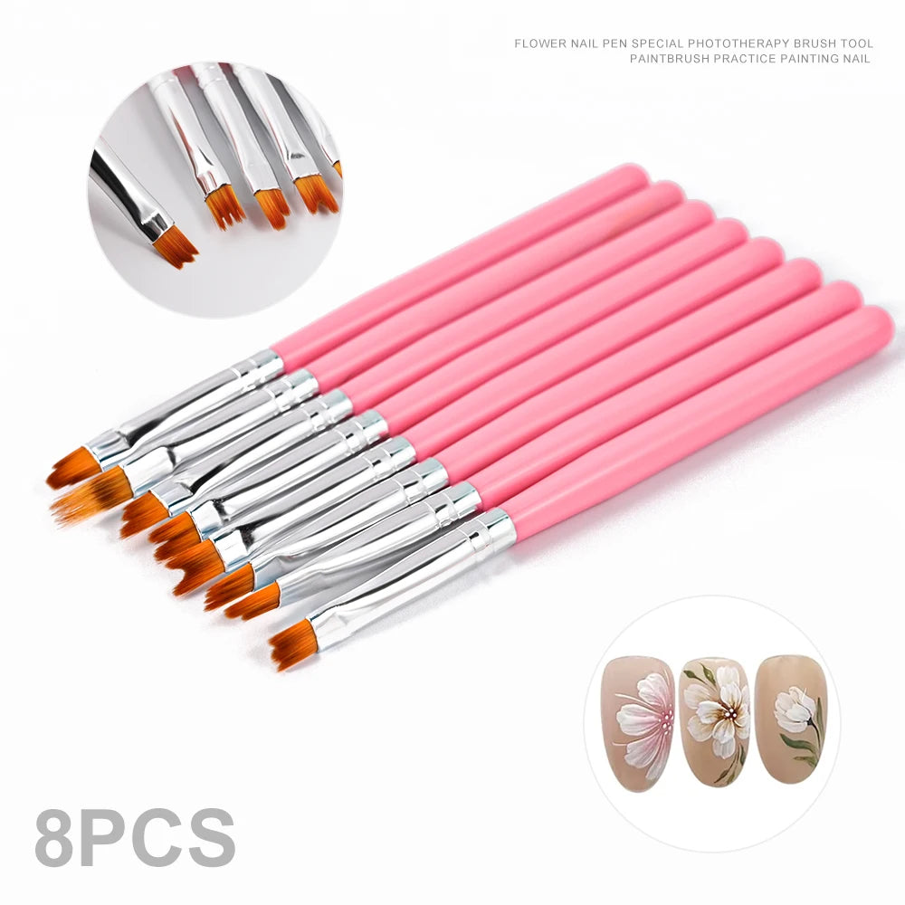 3/5/8Pcs Sculpture Dotting Pen Nail Art Silicone Brush Colorful Crystal Dual-head Carving Flower Painting Pen DIY Manicure Tools