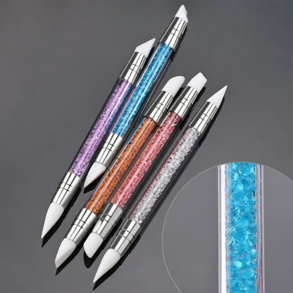 3/5/8Pcs Sculpture Dotting Pen Nail Art Silicone Brush Colorful Crystal Dual-head Carving Flower Painting Pen DIY Manicure Tools