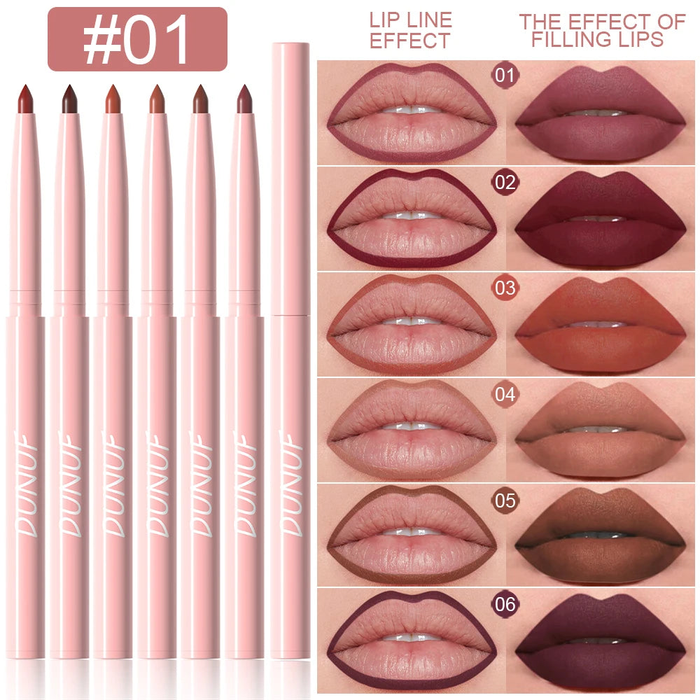 6pcs Lip Liner Pen Set Long-Lasting, Waterproof Sweatproof, Easy Coloring Non-fading Color Rendering Lip Gloss Set Beauty Makeup