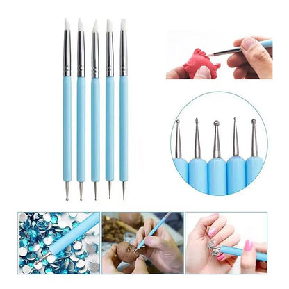 3/5/8Pcs Sculpture Dotting Pen Nail Art Silicone Brush Colorful Crystal Dual-head Carving Flower Painting Pen DIY Manicure Tools