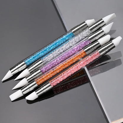 3/5/8Pcs Sculpture Dotting Pen Nail Art Silicone Brush Colorful Crystal Dual-head Carving Flower Painting Pen DIY Manicure Tools